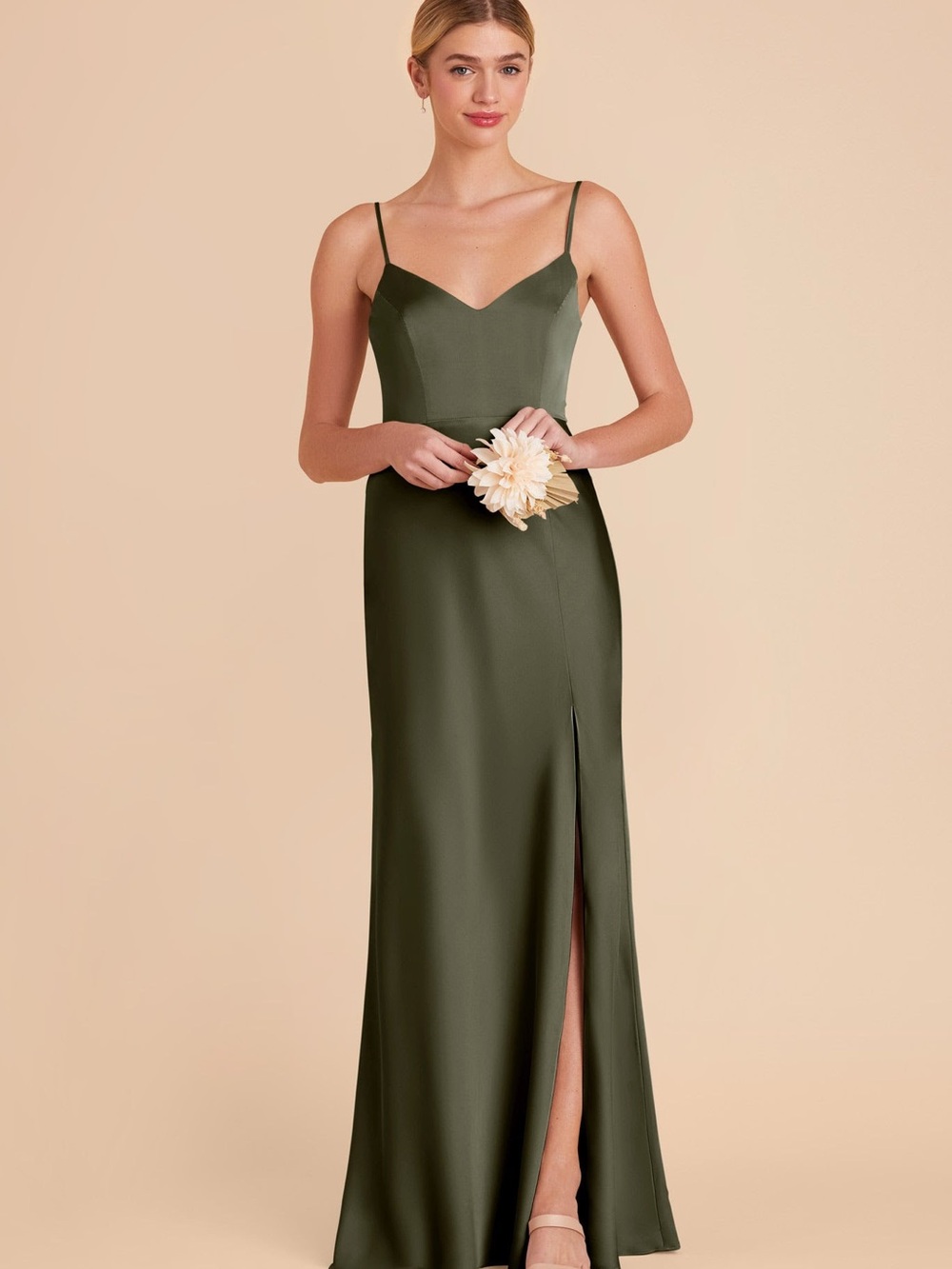 Birdy Grey Olive Green Spaghetti Strap Maxi Dress (Small)